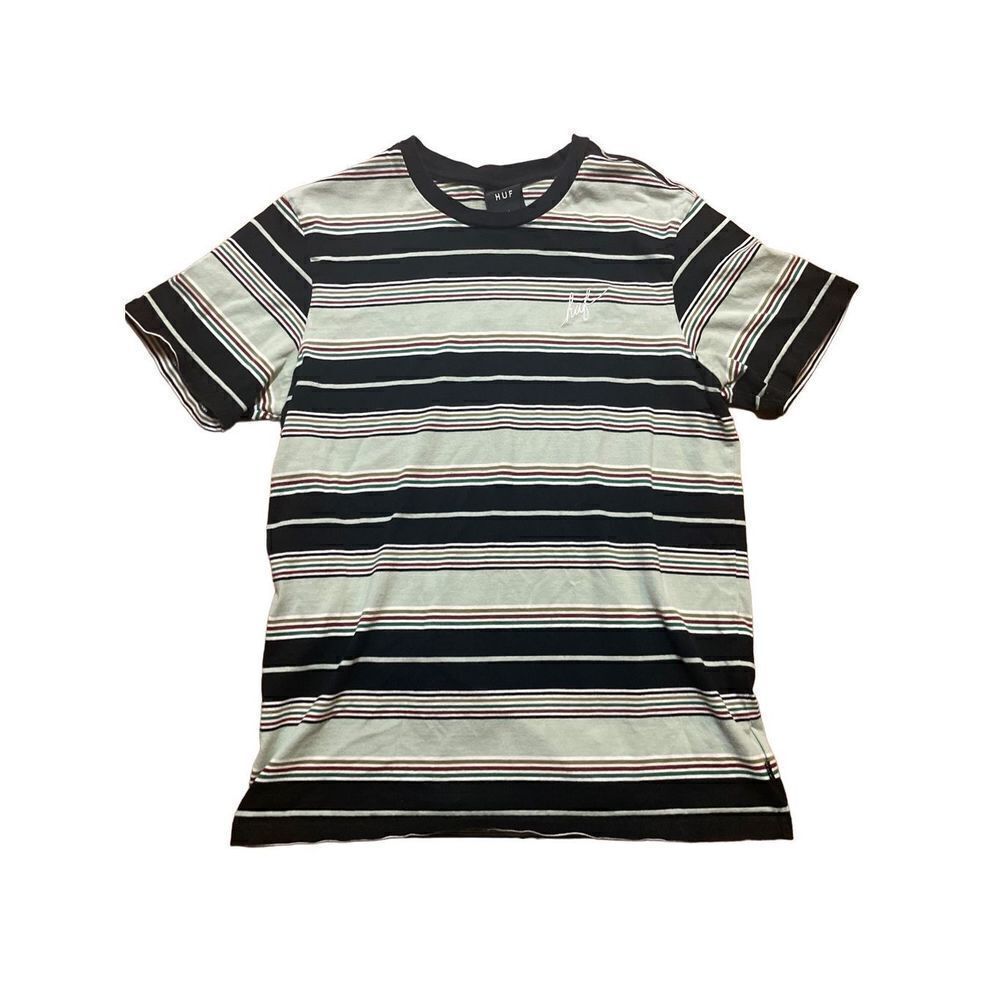 HUF Mens mint green/ black/ multicolor striped short sleeve shirt‎ sz M